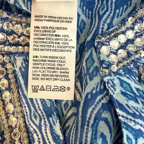 Chico’s Mixed Print Embellished Tunic Size 3 or XL Shiny Beads Sequins Stones - Picture 7 of 8